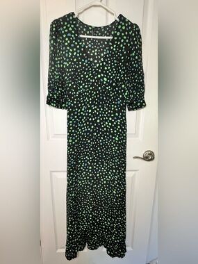 ✨ Nobody’s Child Black Dress with Green & Teal Spot Print ✨